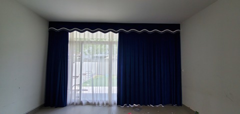 Urgent Sale - 5 Set Beautiful Blue Velvet Curtains, White Chiffons and Roman Blinds