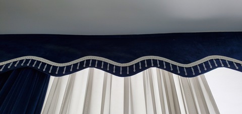 5 Set Beautiful Blue Velvet Curtains, White Chiffons and Roman Blinds