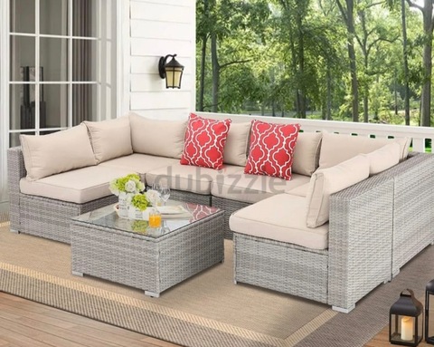 outdoor garden Six Seater Sectional seat sofa set with coffe table