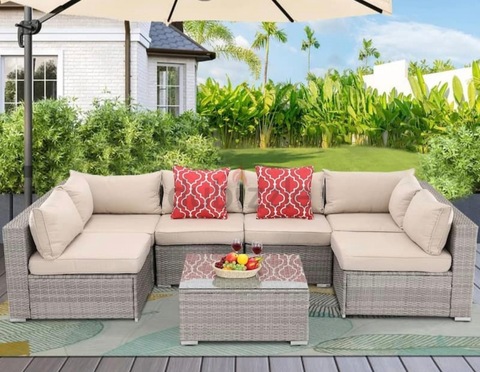 outdoor garden Six Seater Sectional seat sofa set with coffe table