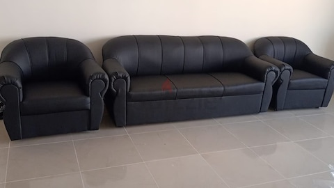 sofa set 3+1+1 black color pvc leather sofa