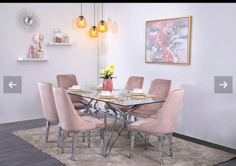 Pink and chrome beautiful pan emirates 6 seater dining table