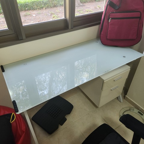 Glass Top home office desk white with drawers
