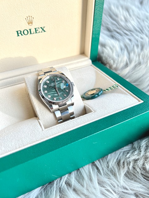 Rolex Datejust 36 green palm + diamonds