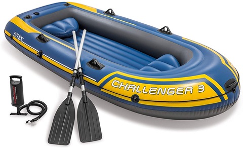 Challenger 3 Inflatable Raft Boat Set with Pump and Oars, Blue Intex 68370EP