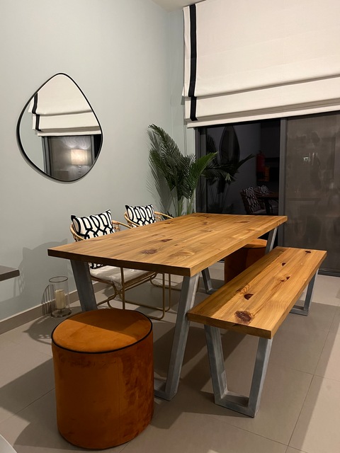 Wooden Dining Table with bench and chairs