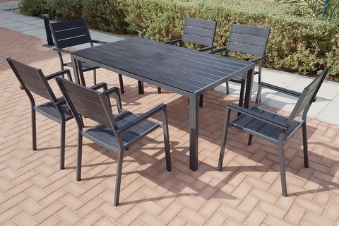Outdoor Black color Metal Dining Chairs and Table Set