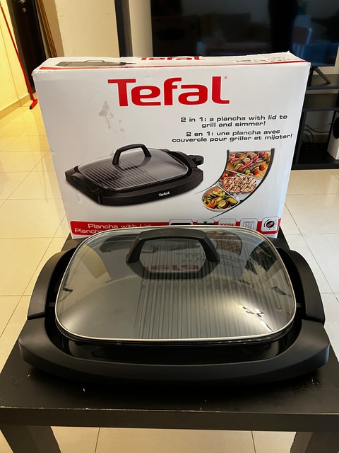TEFAL Plancha Electric Smokeless Grill with Lid, Black