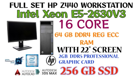 FULL SET 16 CORE+64GB DDR4 RAM HP Z440 WORKSTATION-INTEL Xeon E5-2630V3-2GB GRAPHIC-22 SCREN-W