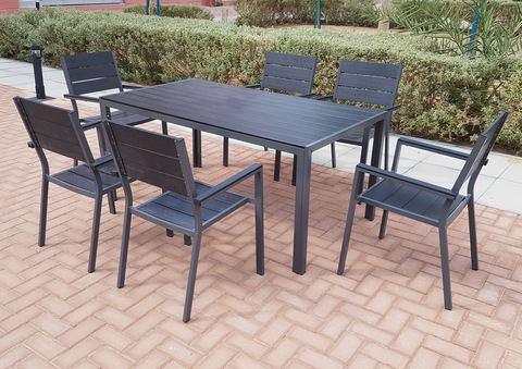 Outdoor Black color Metal Dining Chairs and Table Set