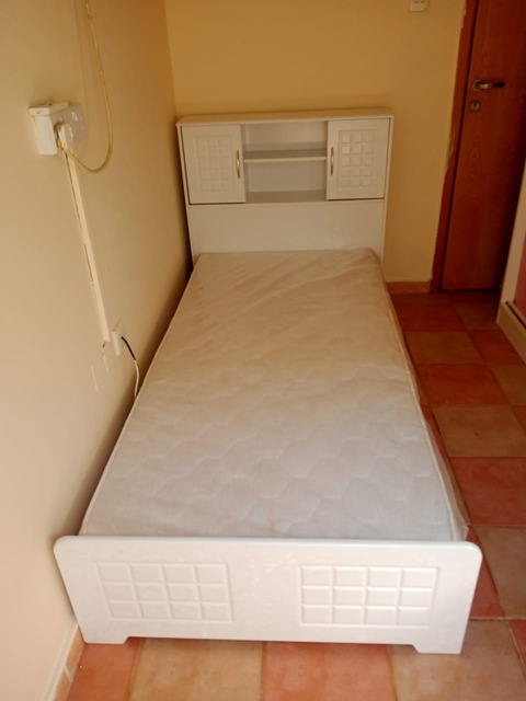 New White Single Wood Bed with Mattress 90x190