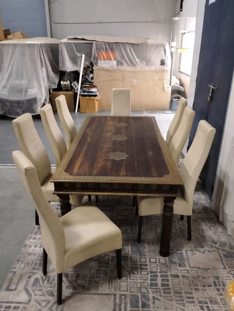 Solid teakwood hand made brass carved dining table  8 chair