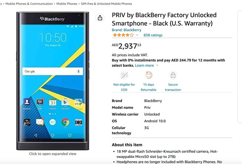 Blackberry Priv 32GB, Android software, 5.4 inch Display.