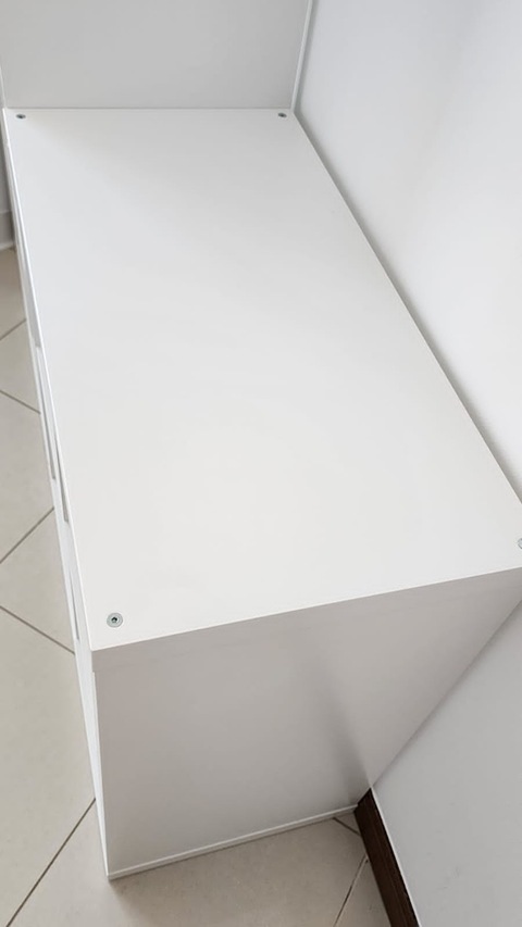 IKEA KALLAX Shelving units, white, 77x147 cm and 77x77 cm.
