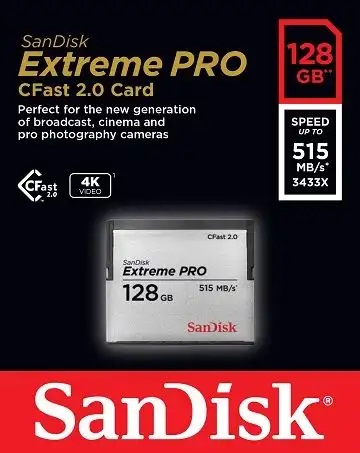 2x Sandisk 128gb cfast 2.0 cards with reader