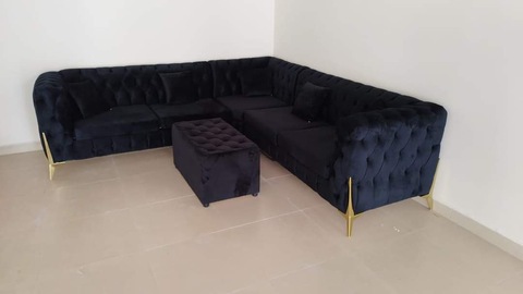 for sale new l shape sofa black fabric with table pillow