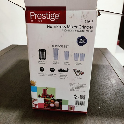 Prestige Nutripress Mixer Grinder, 1200Watts, 12 Pieces, NEW