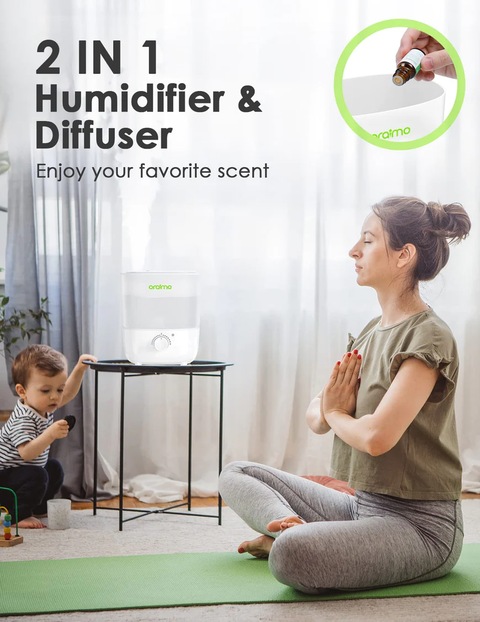 Oraimo Humidifiers, Top Fill Humidifier For Bedroom, 26dB Qu