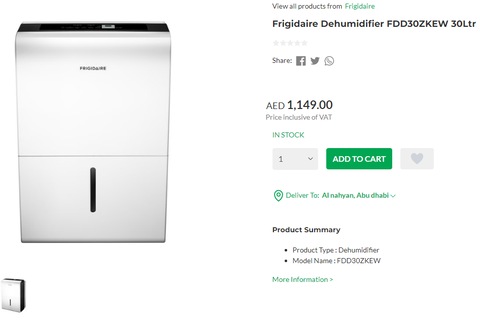 Frigidaire Dehumidifier 30L Dust filters