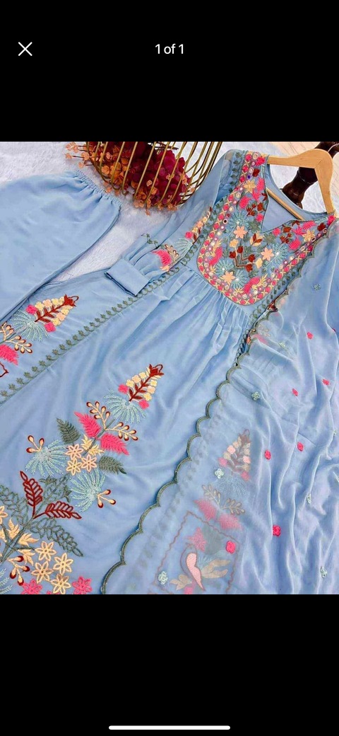 Beautiful 3 piece stitched embroidered dress-M/L blue color