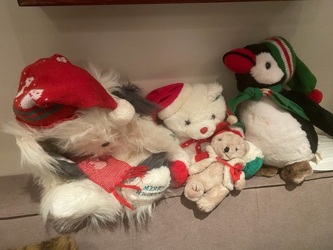 Bundle of stuffed toys.