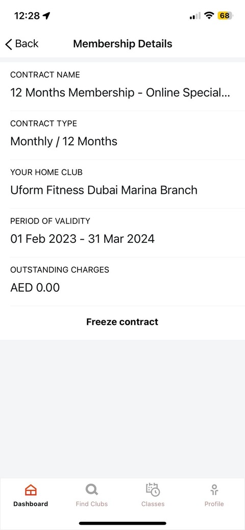 Membership UFORM GYM Dubai Marina