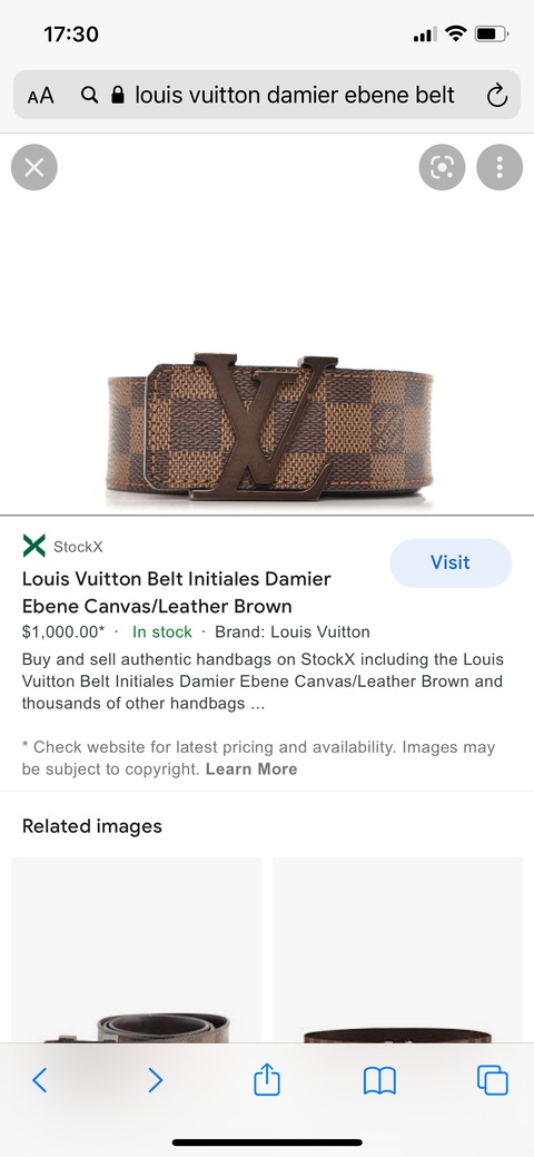 Louis Vuitton (LV) Damier Ebene Belt