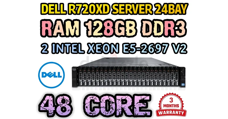 48 CORE DELL R720XD SERVER E5-2697 V2 DUAL INTEL XEON RAM 128GB DDR3 ECC HDD 3.6TB SAS 10K (24BAY)63255000582403110