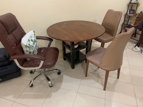 Round Wooden Dining Table with Chairs for sale