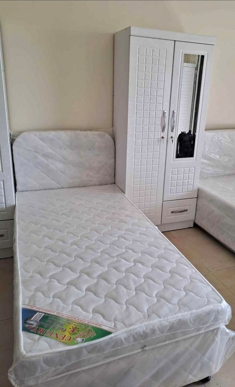 New American Style Single Bed With Mattress And Cabinet