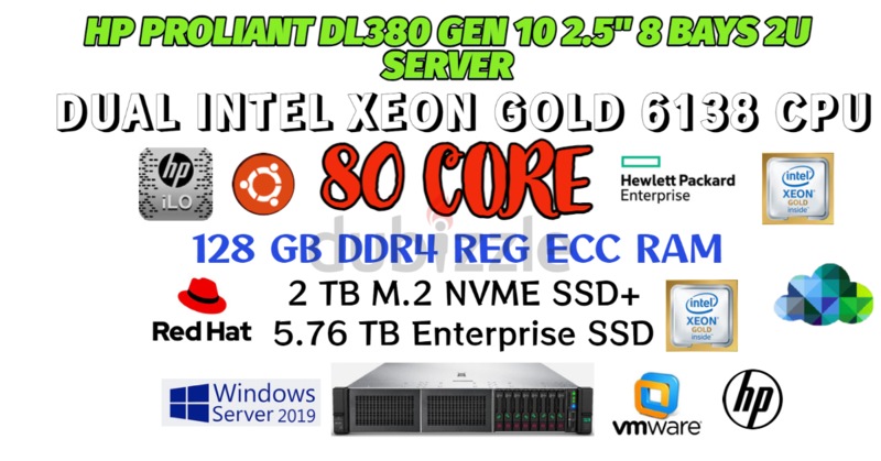 80 CORE HP PROLIANT DL380 GEN 10-2X INTEL XEON GOLD 6138 CPU-2TB M.2 ...