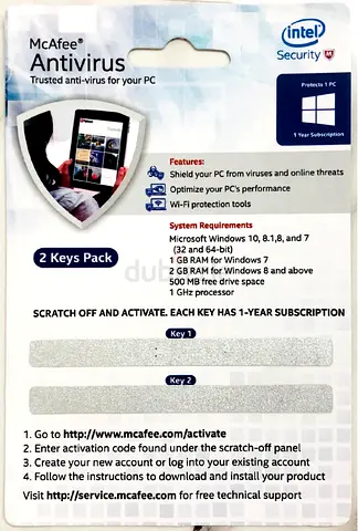 McAfee Antivirus 2Users 1Year Subscription