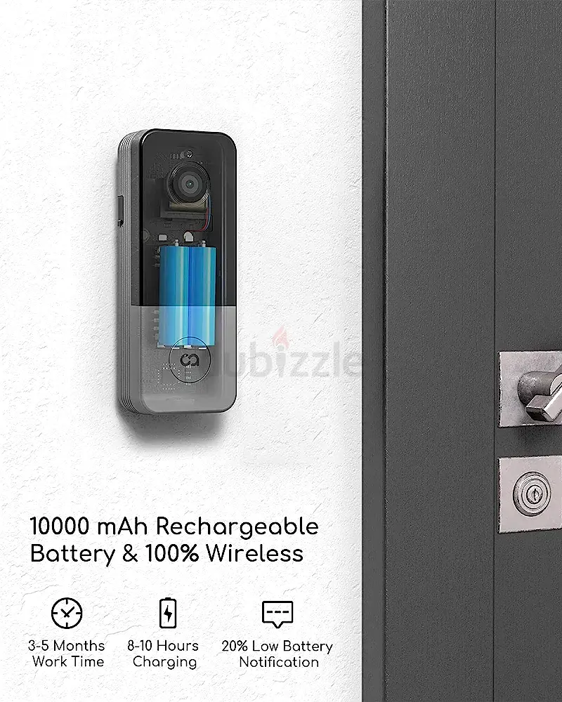 COOAU 2K Video Doorbell Wireless WiFi Camera Battery Powered