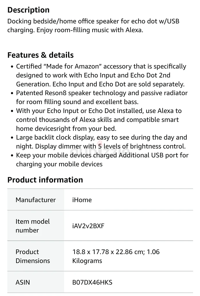 Amazon Echo Dot 2nd Gen Desktop Clock Speaker63262936476163114
