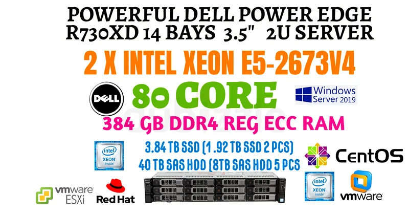 80 CORE+384GB RAM DELL POWER EDGE R730XD-2X INTEL XEON E5-2673V4-3.84TB ...