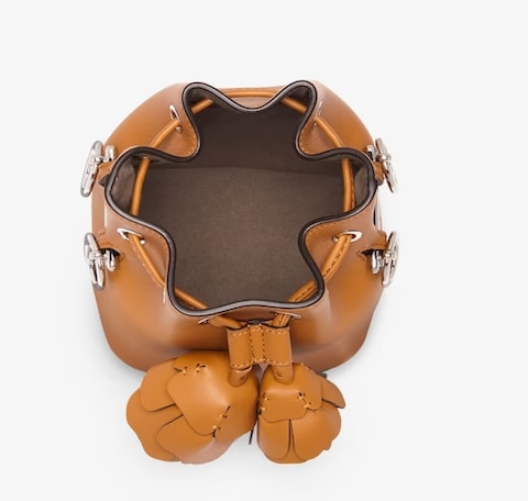 Mon Tresor - Brown leather mini-bag with 3D roses