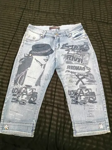 Jeans embroidered with threads and beads, size 31