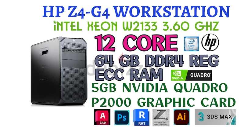 12 CORE HP Z4-G4 Workstation-Intel Xeon W2133 CPU-64GB DDR4 REG ECC RAM ...