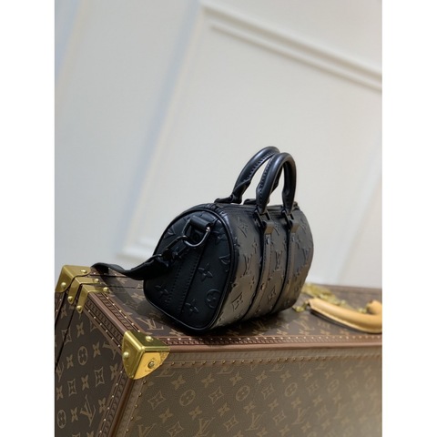 Louis Vuitton Black Monogram Embossed Calfskin Leather Keepall