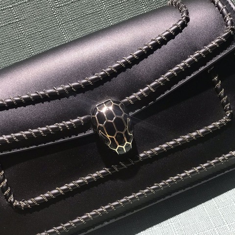 BVLGARI Serpenti Forever Woven Chain Leather Shoulder Bag in Black