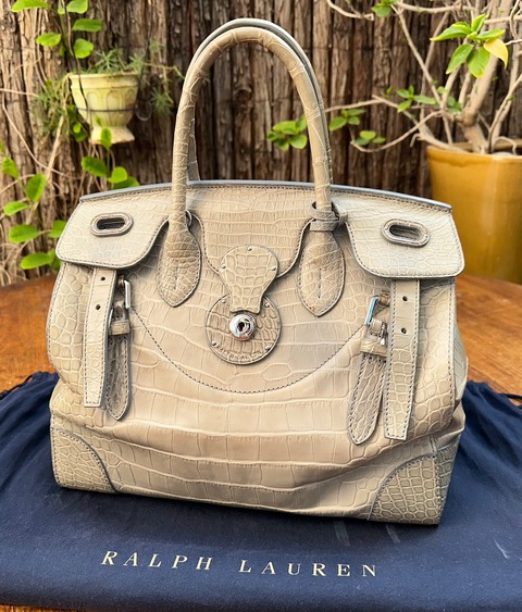 Ralph Lauren Grey Alligator Ricky Tote Bag