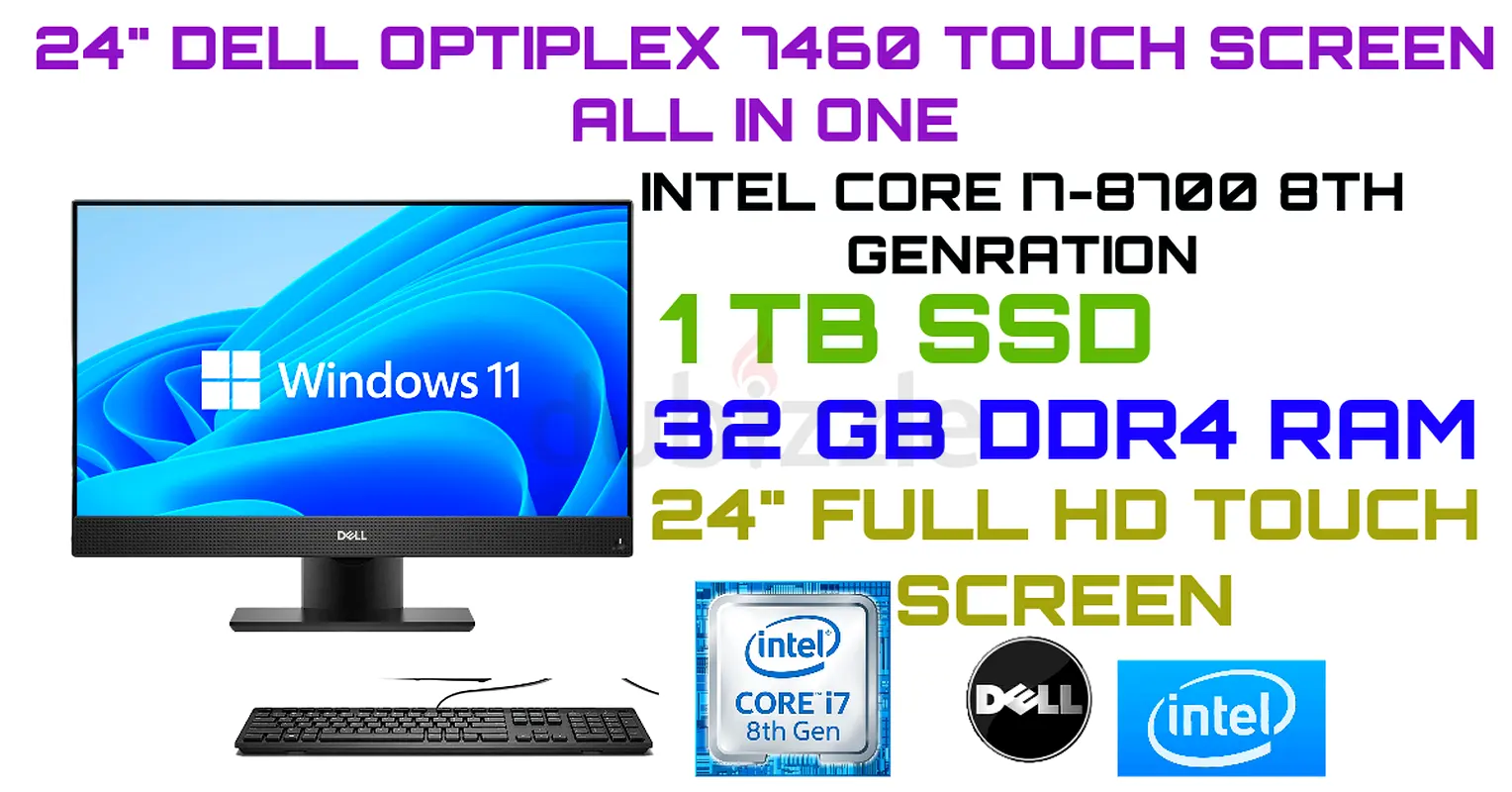 Intel Core i7 8th Generation Dell OptiPlex 7460 All-in-One Touchscreen PC – 32 GB RAM – 1 TB SSD – Windows 10/11 Pro