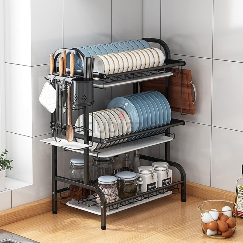 201 Stainless Steel 3 Tiers Wall Mounted Dish Drying Rack Drainer Hanging  Rack with PP Water Tray - China Dish Rack and Kitchen Rack price