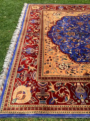 3x2m | Handmade Fine Zeer Khaki Carpet Periwinkle Blue