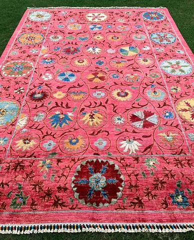 3x2m | New Handmade Pink Suzani Carpet Fine Quality