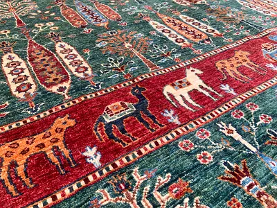 171 x 243 cm | New Handmade Green Fine Khorjin Carpet