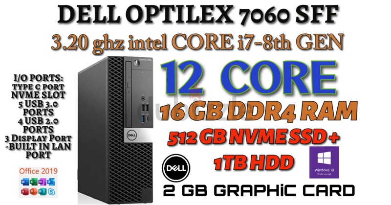 12 CORE Dell OptiPlex 7060 SFF-CORE i7-8th Genration-16GB RAM