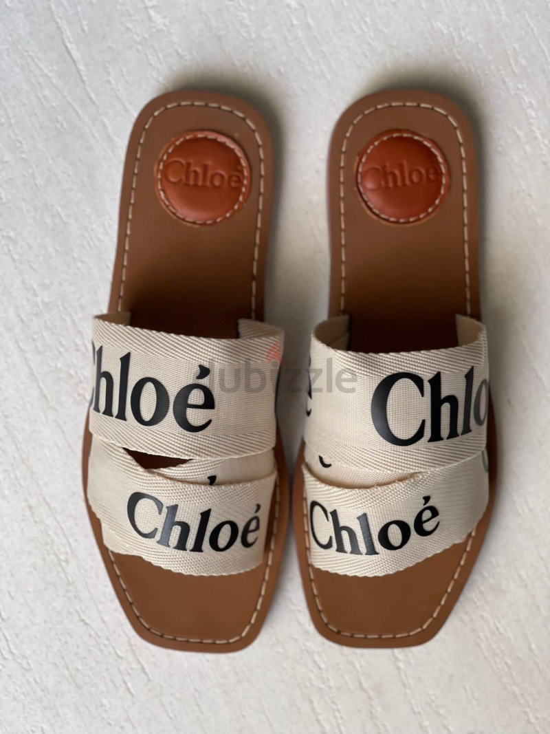 Chloe Woody Flat Logo Ribbon Slide Sandals dubizzle