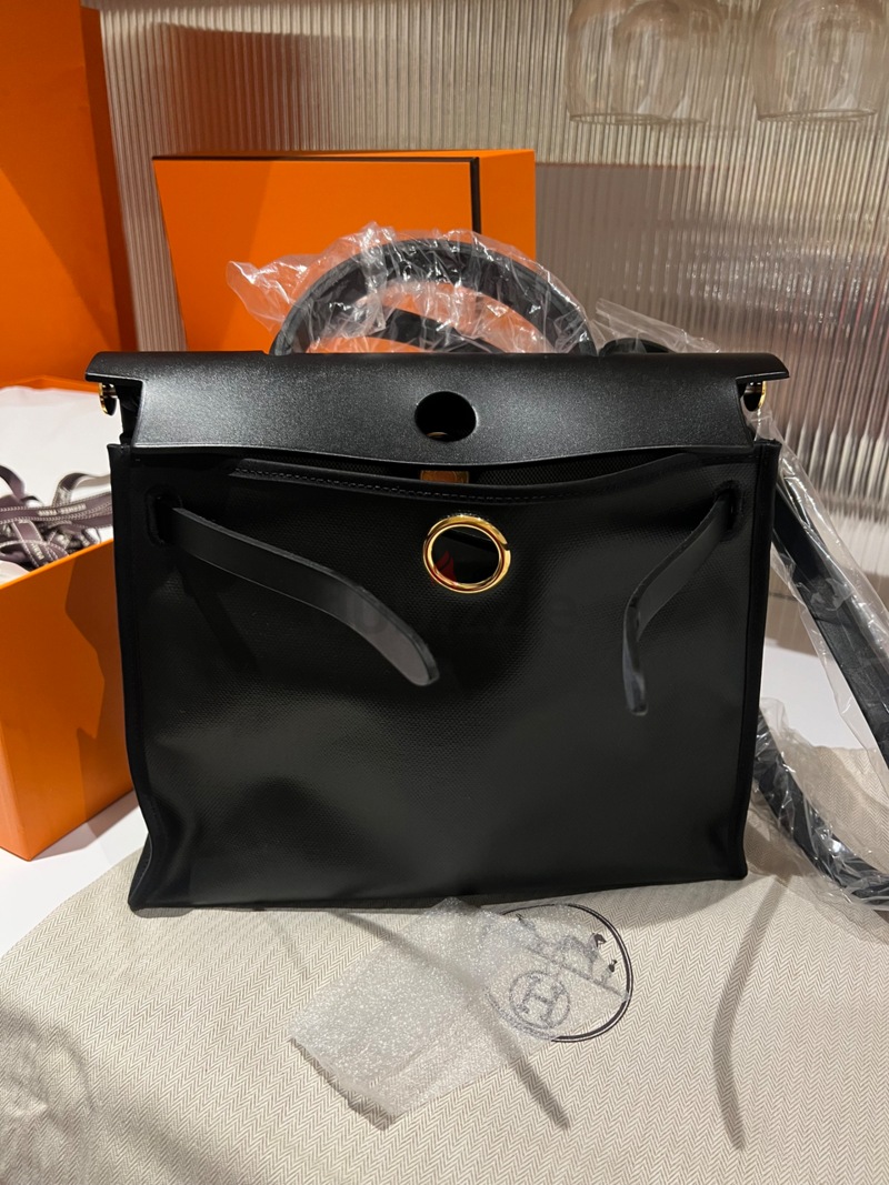 Hermes Herbag Zip 31 Black Coated Canvas