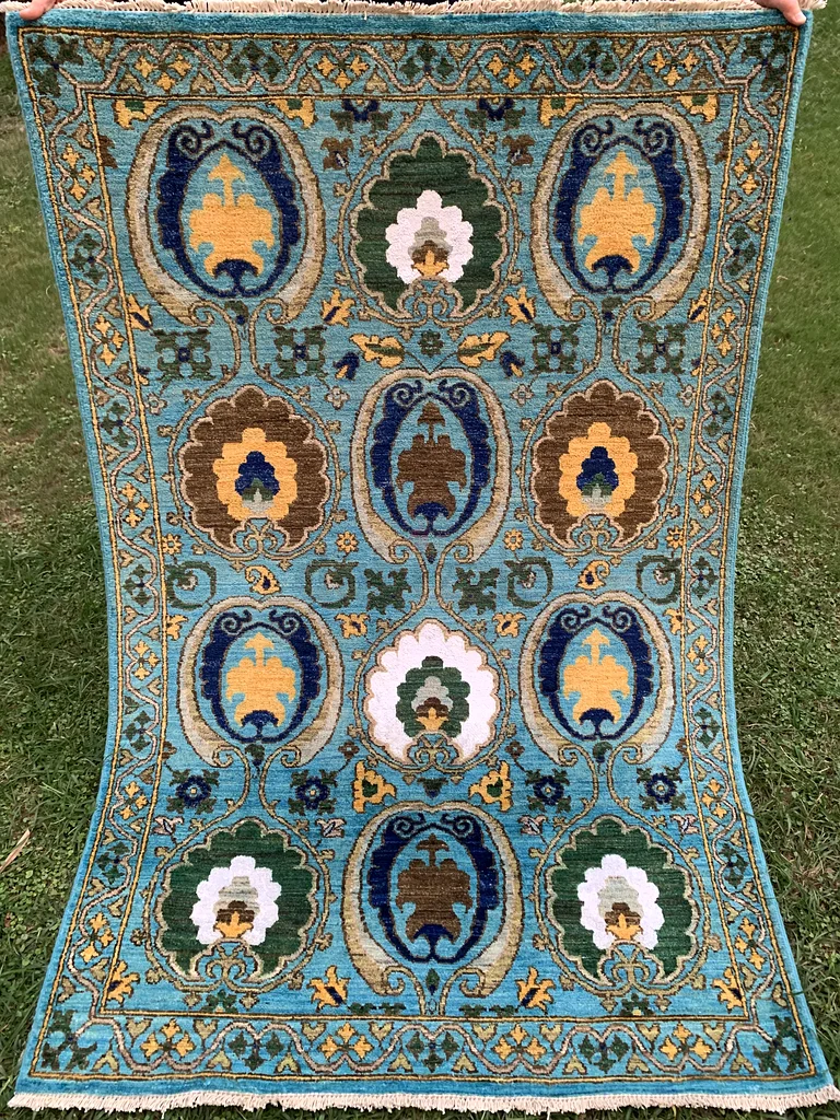 120 × 180 سم | سجادة سوزاني يدوية جديدة جميلة من الصوف والحرير63182263368067111